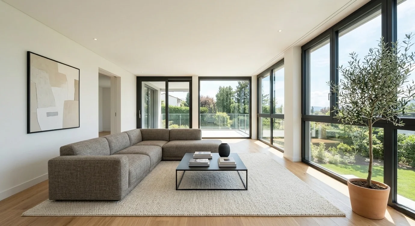 Illustrative living room with AI-generated furniture and decor